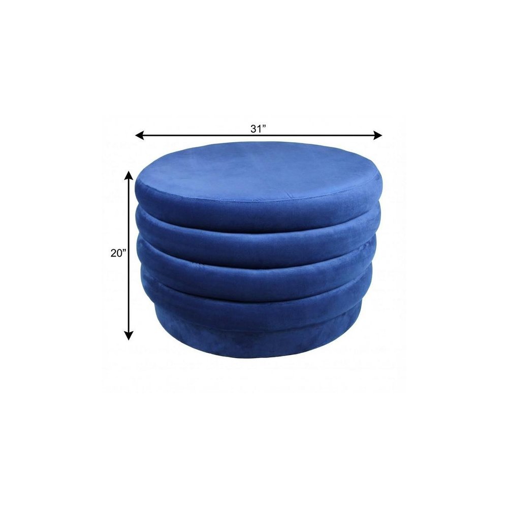 Blue Velvet Tufted Round Cocktail Ottoman - 31-inch