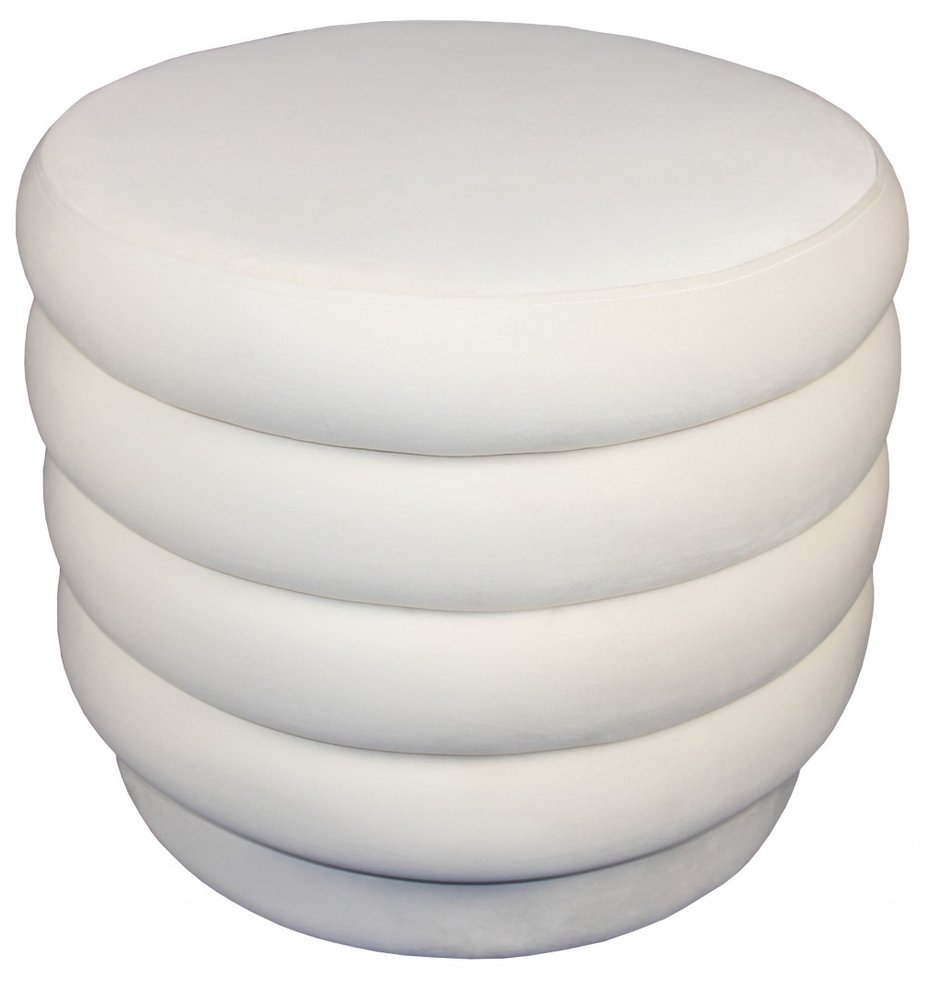 White Velvet Tufted Round Cocktail Ottoman - 21-inch