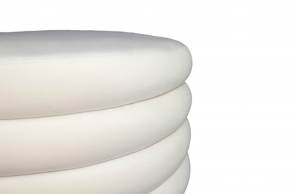 White Velvet Tufted Round Cocktail Ottoman - 21-inch