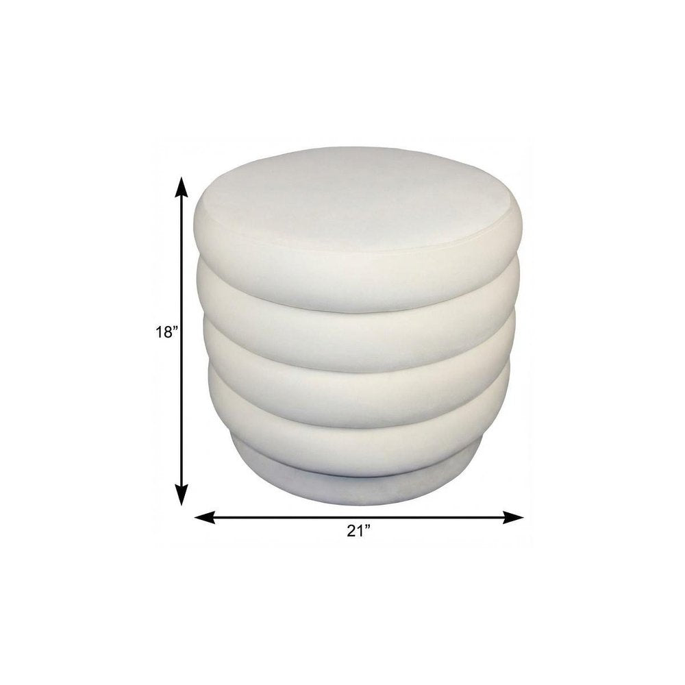 White Velvet Tufted Round Cocktail Ottoman - 21-inch