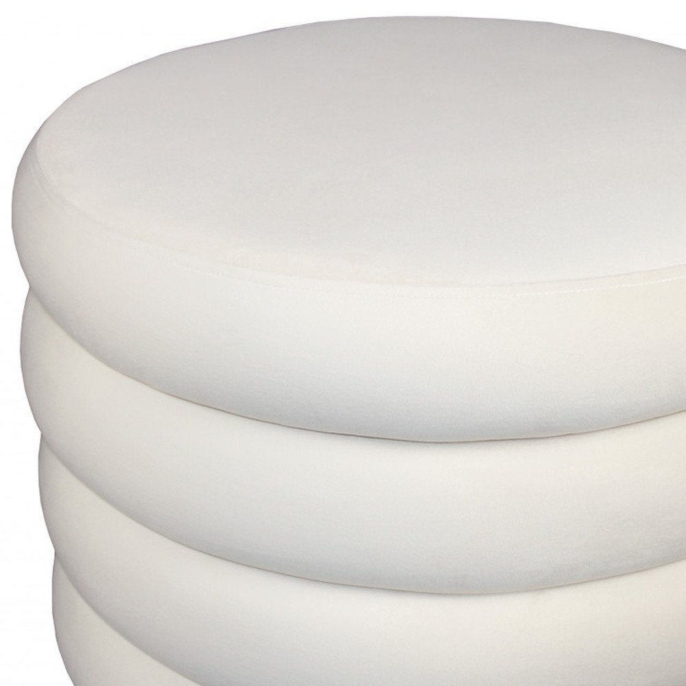 White Velvet Tufted Round Cocktail Ottoman - 21-inch