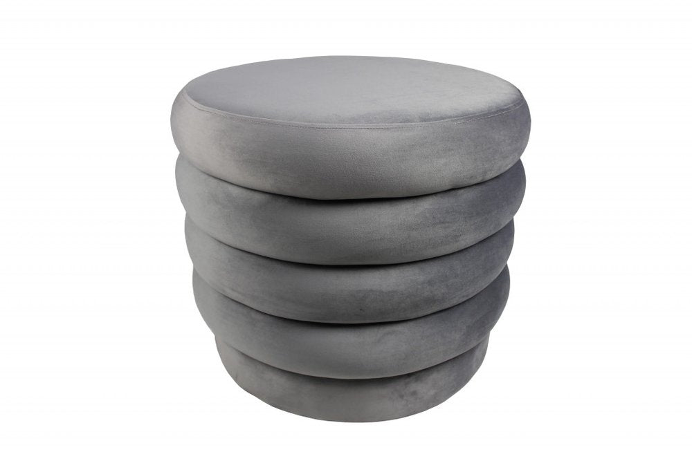 Gray Velvet Tufted Round Cocktail Ottoman - 21-inch