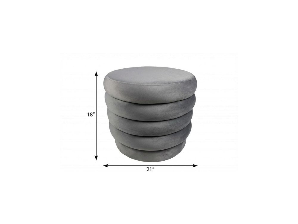 Gray Velvet Tufted Round Cocktail Ottoman - 21-inch