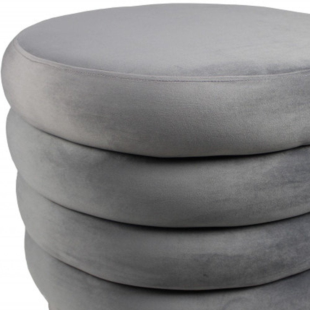 Gray Velvet Tufted Round Cocktail Ottoman - 21-inch