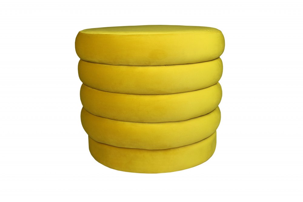 Yellow Velvet Tufted Round Cocktail Ottoman - 21-inch
