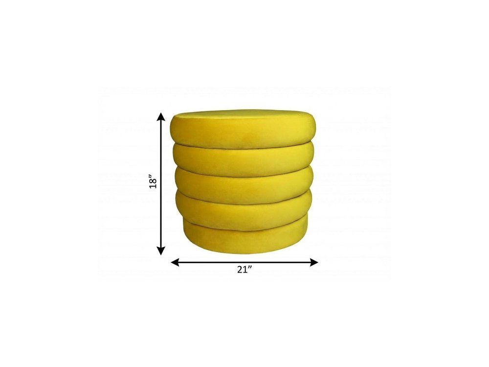 Yellow Velvet Tufted Round Cocktail Ottoman - 21-inch