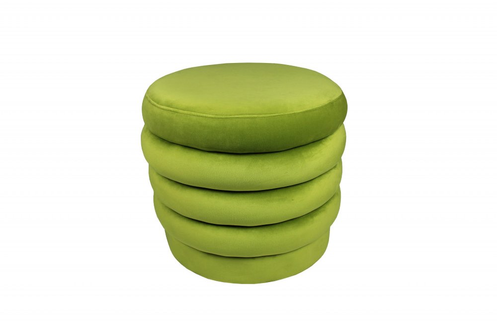 Green Velvet Tufted Round Cocktail Ottoman - 21-inch