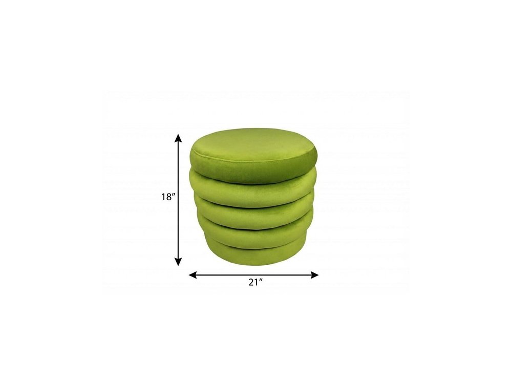 Green Velvet Tufted Round Cocktail Ottoman - 21-inch
