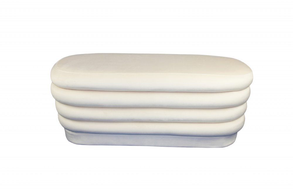 White Velvet Tufted Oval Ottoman - 44-inch