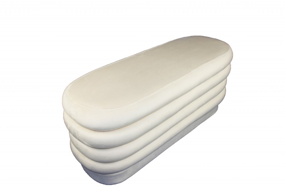 White Velvet Tufted Oval Ottoman - 44-inch