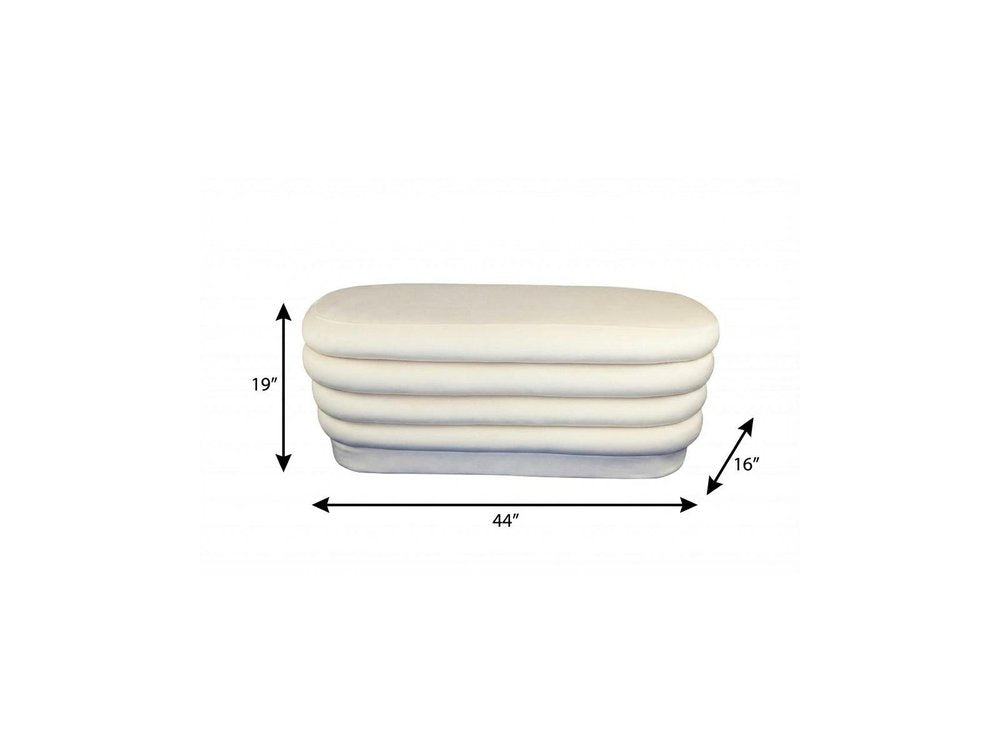 White Velvet Tufted Oval Ottoman - 44-inch