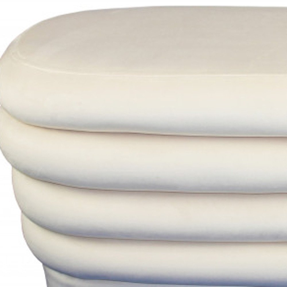 White Velvet Tufted Oval Ottoman - 44-inch