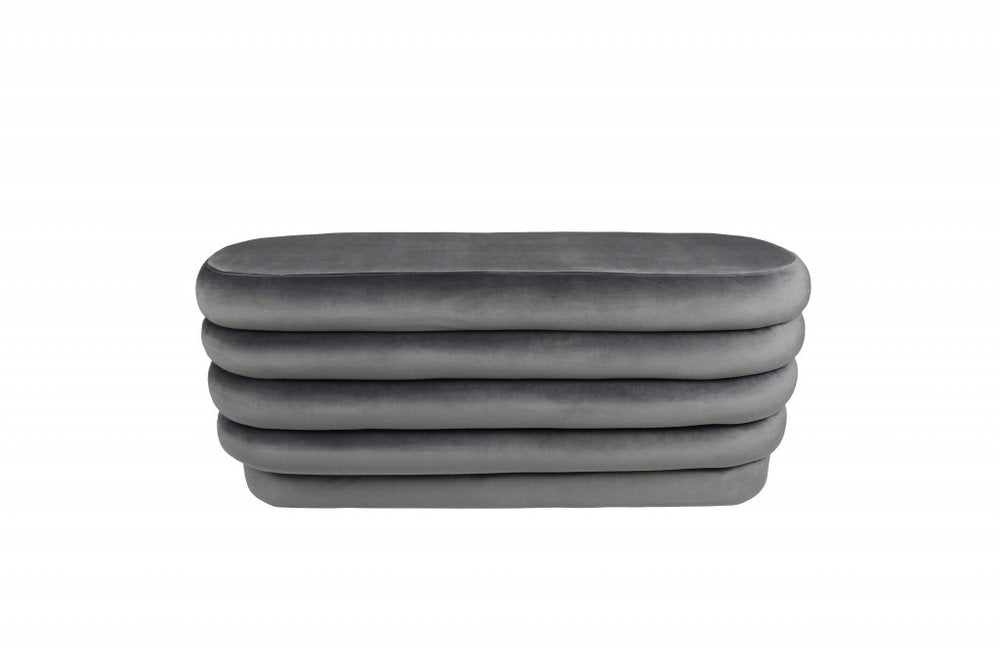 Gray Velvet Tufted Oval Ottoman - 44-inch