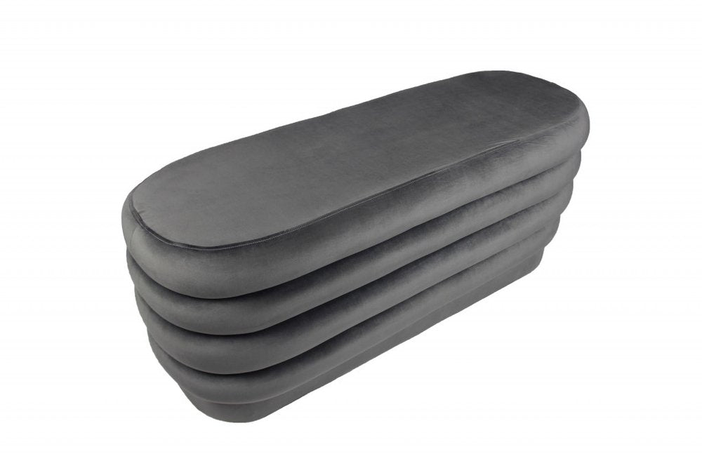 Gray Velvet Tufted Oval Ottoman - 44-inch