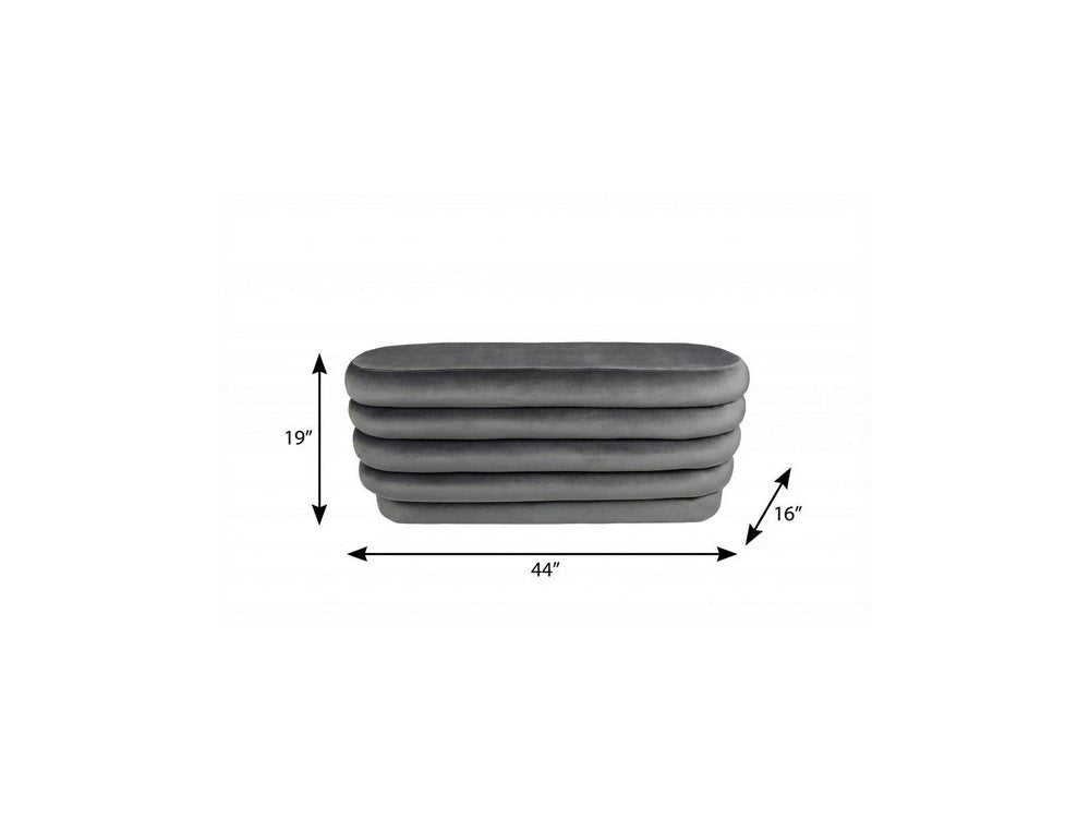 Gray Velvet Tufted Oval Ottoman - 44-inch