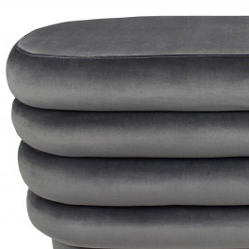 Gray Velvet Tufted Oval Ottoman - 44-inch