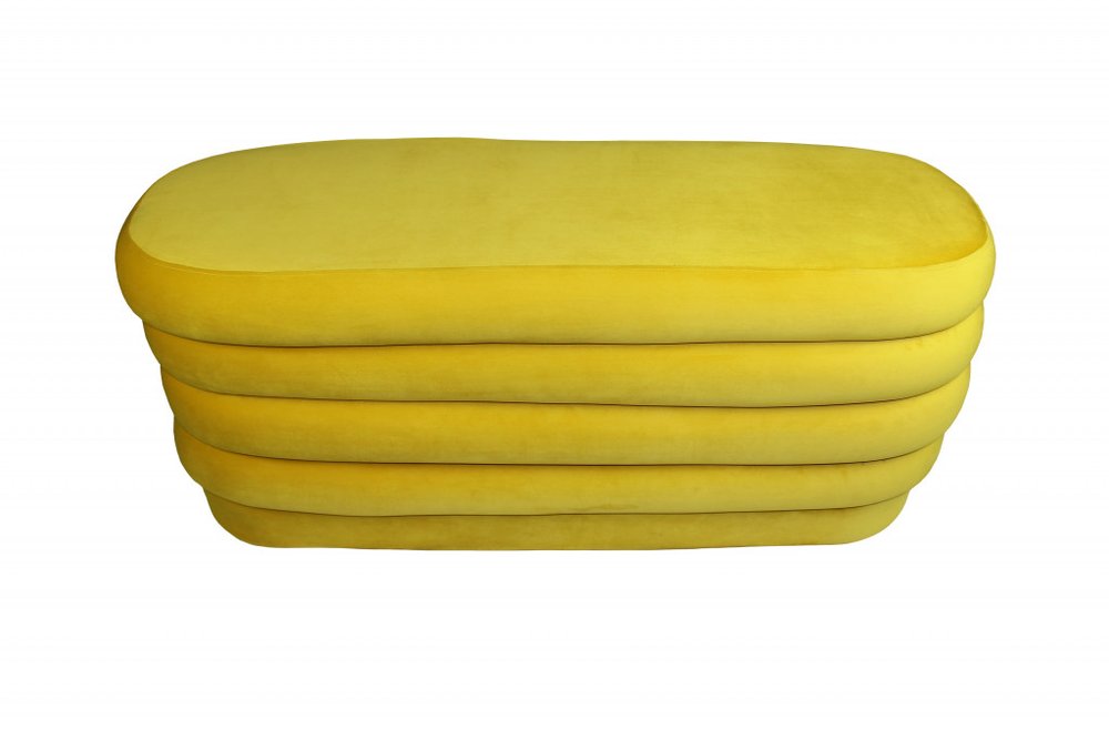 Yellow Velvet Tufted Oval Ottoman - 44-inch