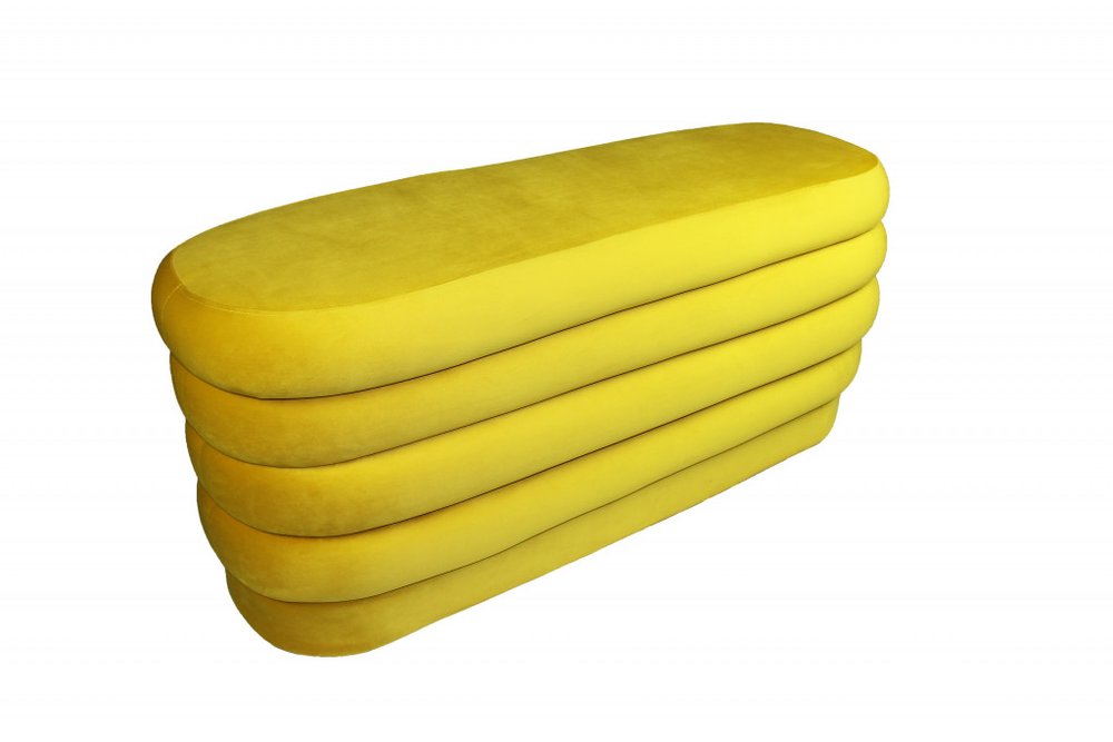 Yellow Velvet Tufted Oval Ottoman - 44-inch