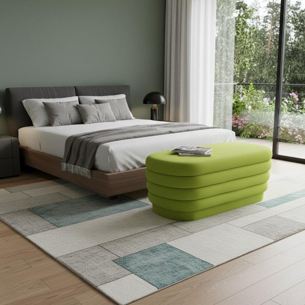Green Velvet Tufted Oval Ottoman - 44-inch