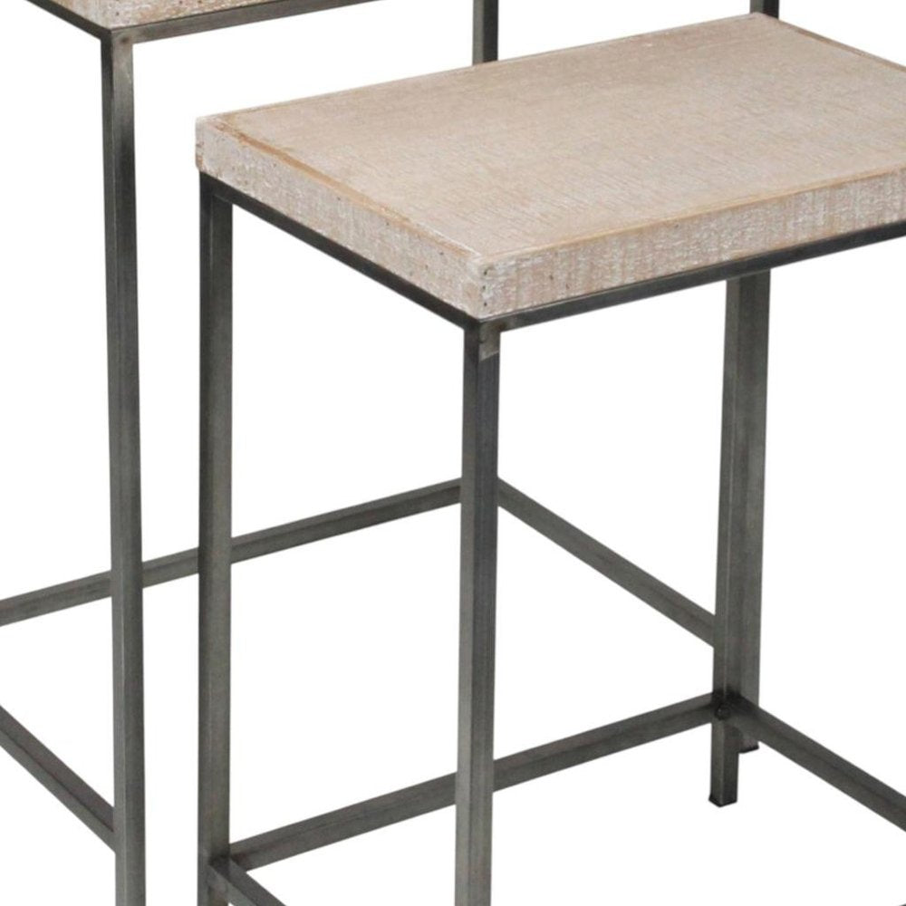 Set of Two 25 Black and Brown Solid Wood Nested Tables