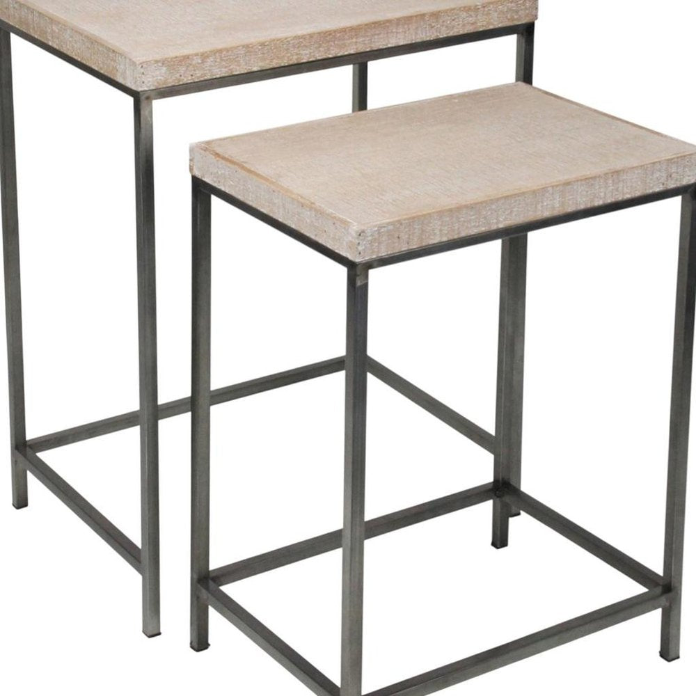 Set of Two 25 Black and Brown Solid Wood Nested Tables