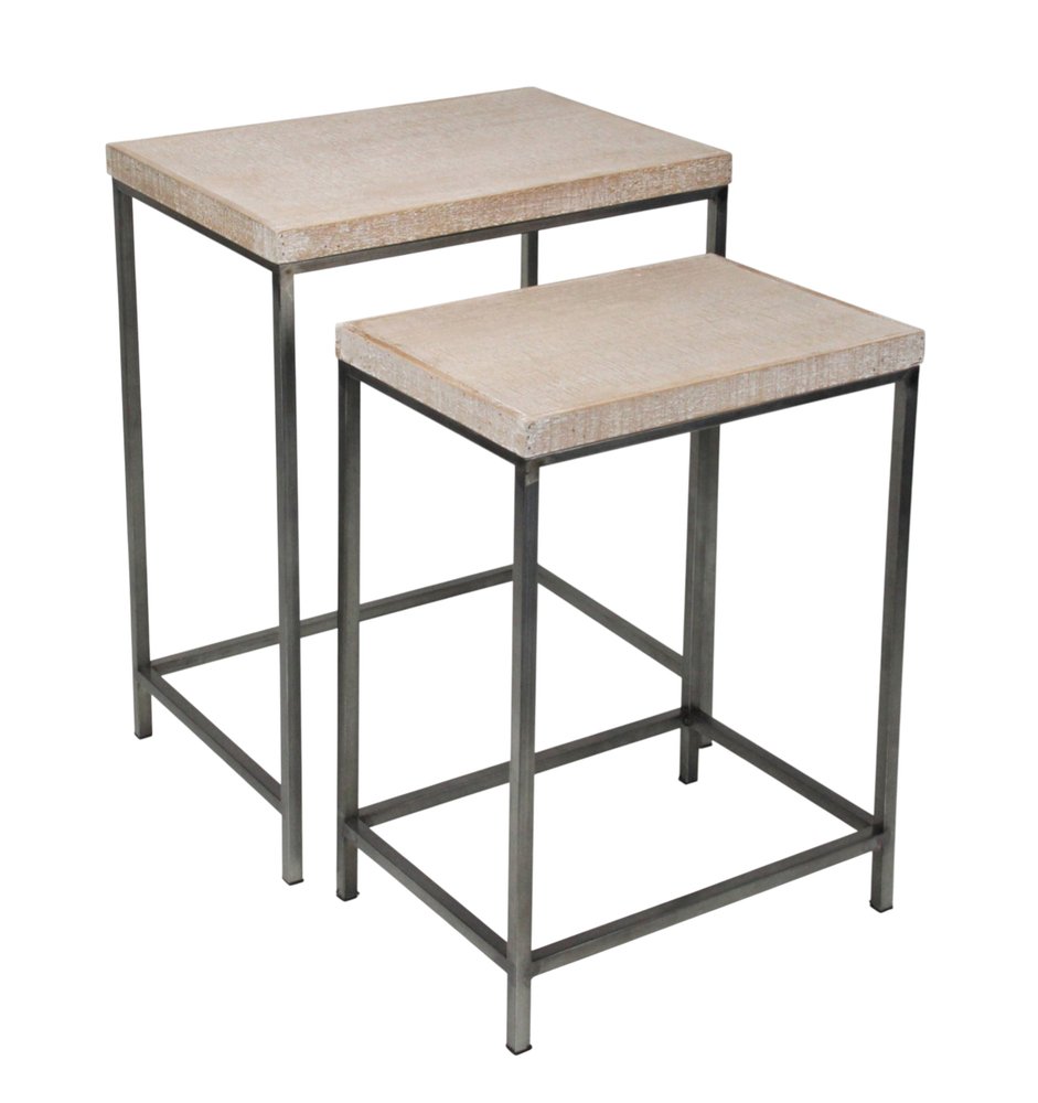 Set of Two 25 Black and Brown Solid Wood Nested Tables