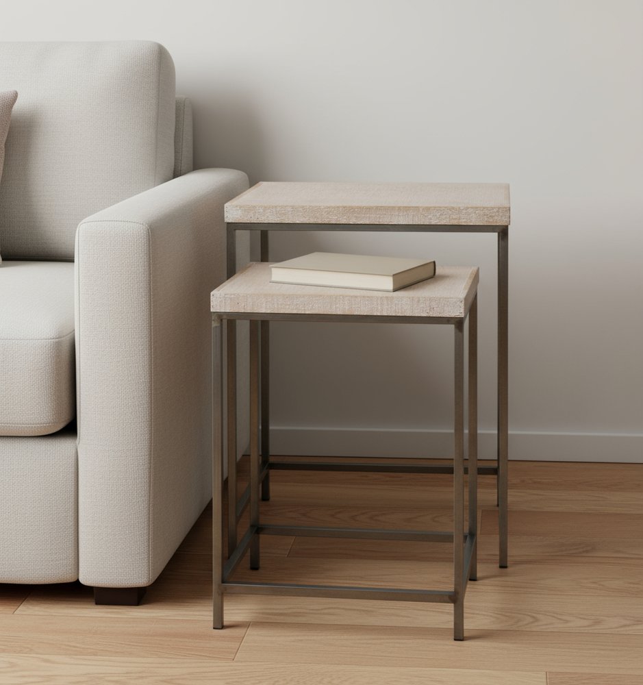 Set of Two 25 Black and Brown Solid Wood Nested Tables
