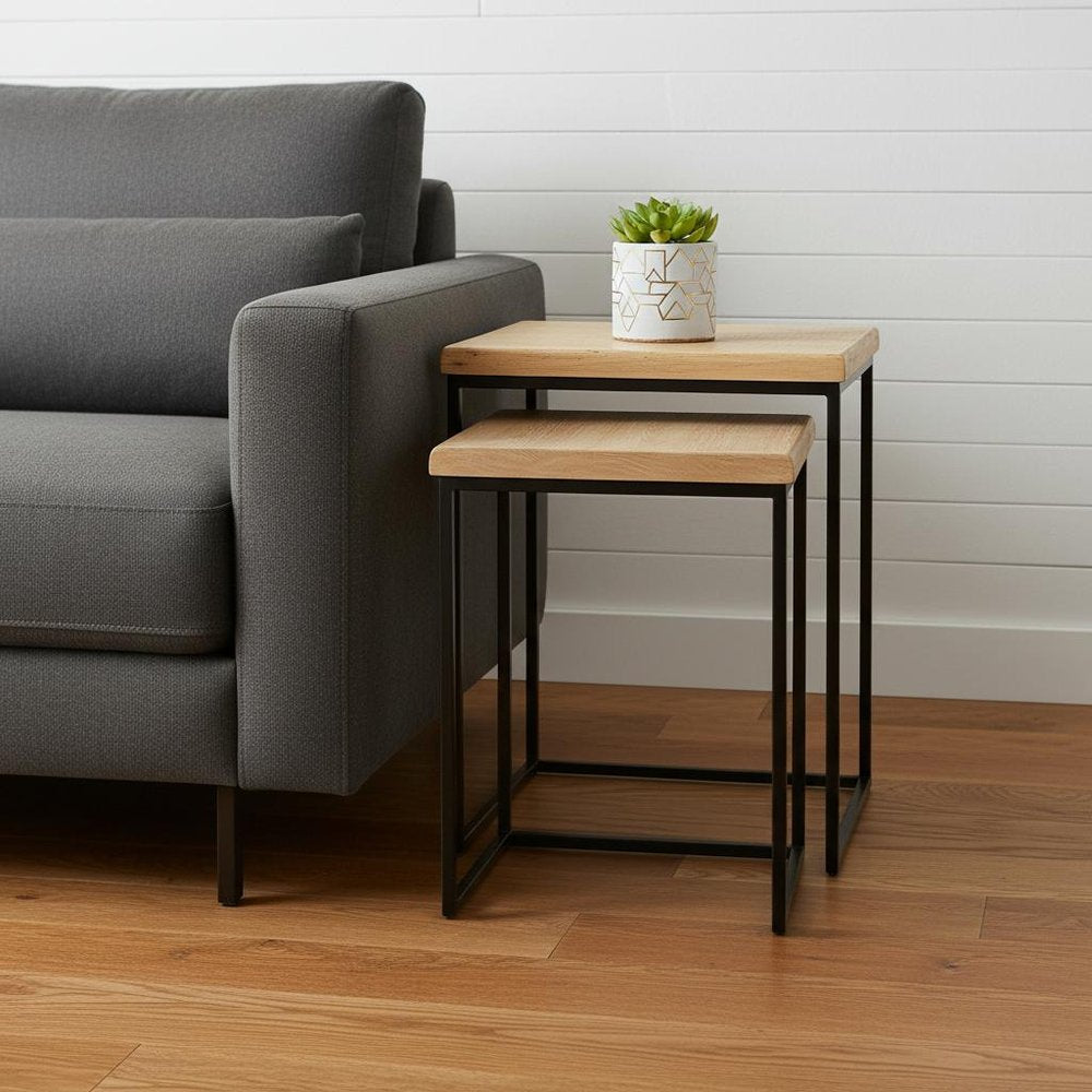 Set of Two 25 Black and Brown Solid Wood Nested Tables