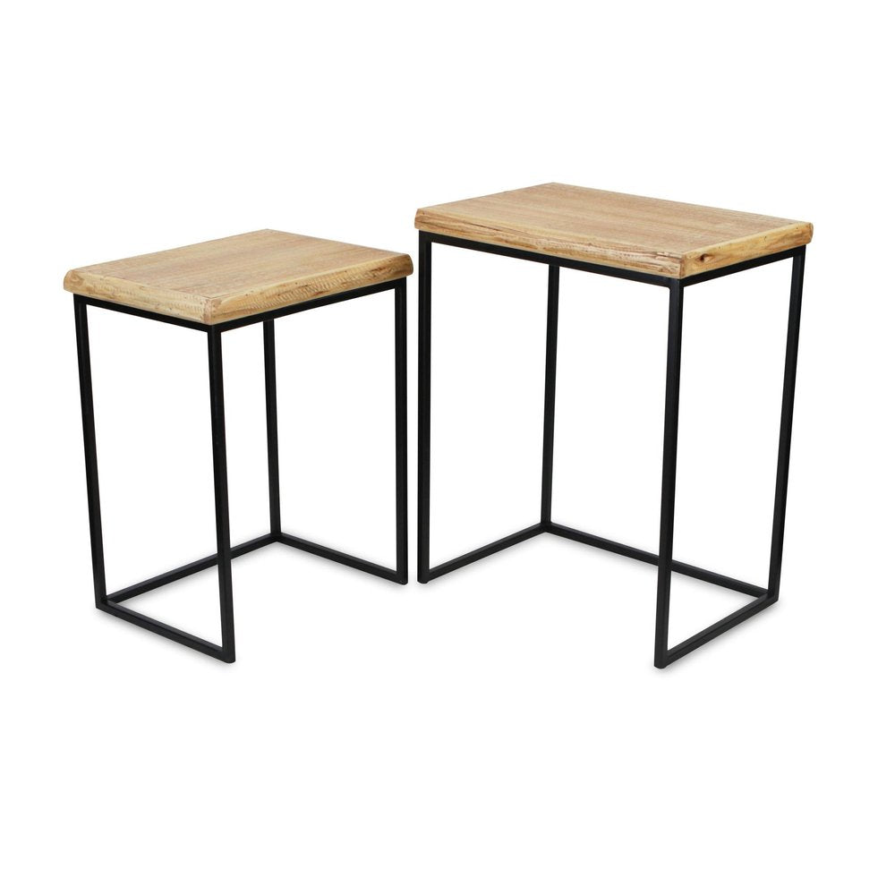 Set of Two 25 Black and Brown Solid Wood Nested Tables