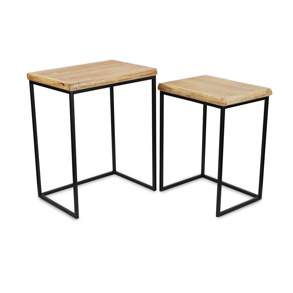 Set of Two 25 Black and Brown Solid Wood Nested Tables