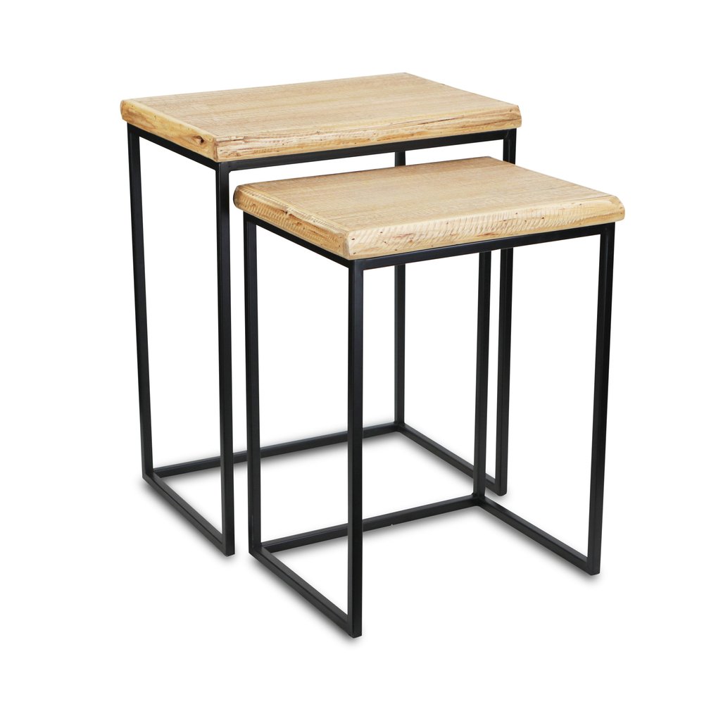 Set of Two 25 Black and Brown Solid Wood Nested Tables