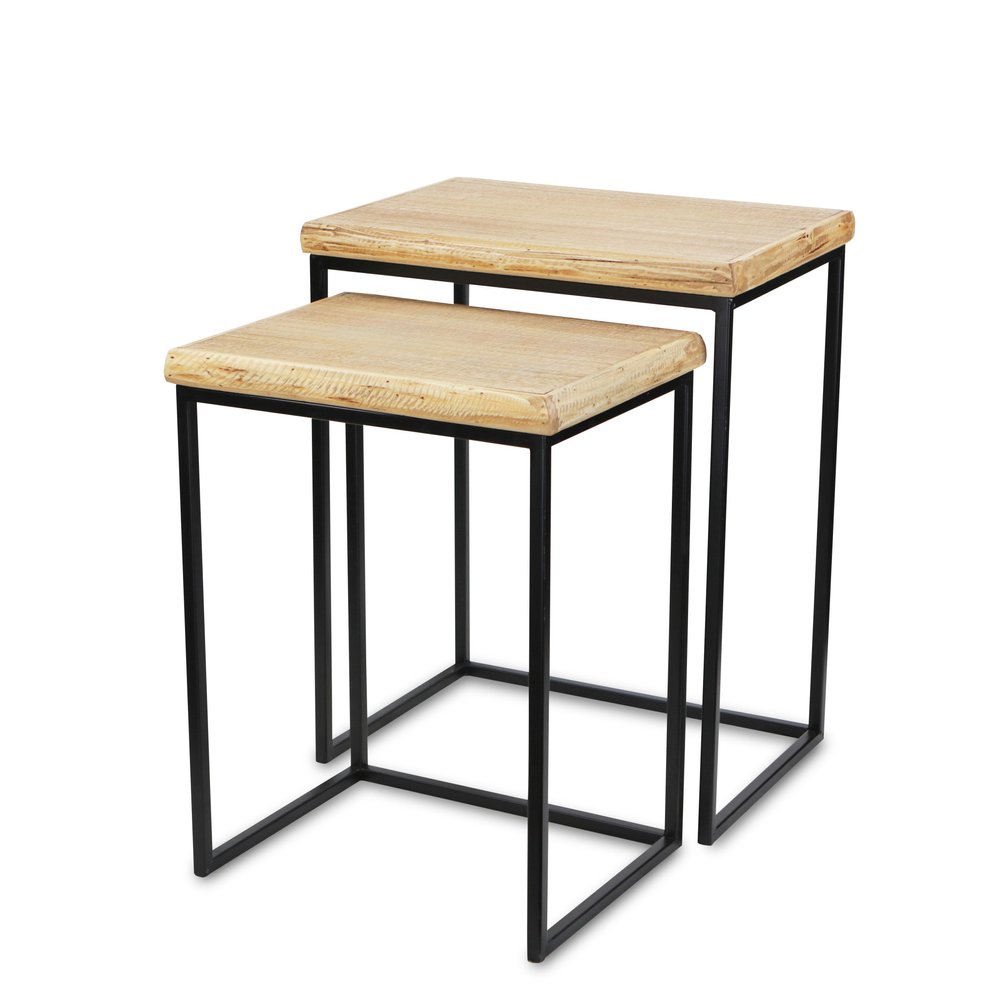 Set of Two 25 Black and Brown Solid Wood Nested Tables