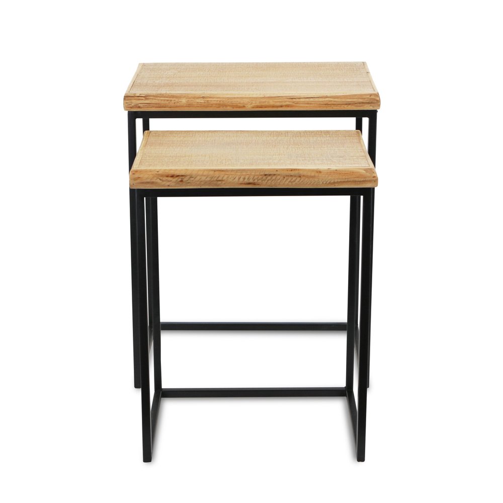 Set of Two 25 Black and Brown Solid Wood Nested Tables