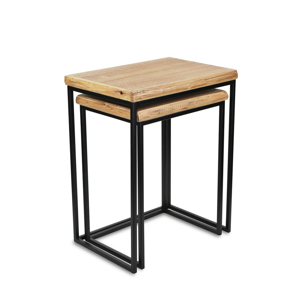 Set of Two 25 Black and Brown Solid Wood Nested Tables