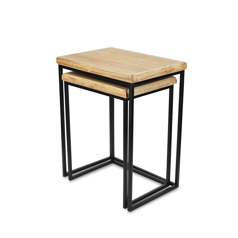 Set of Two 25 Black and Brown Solid Wood Nested Tables