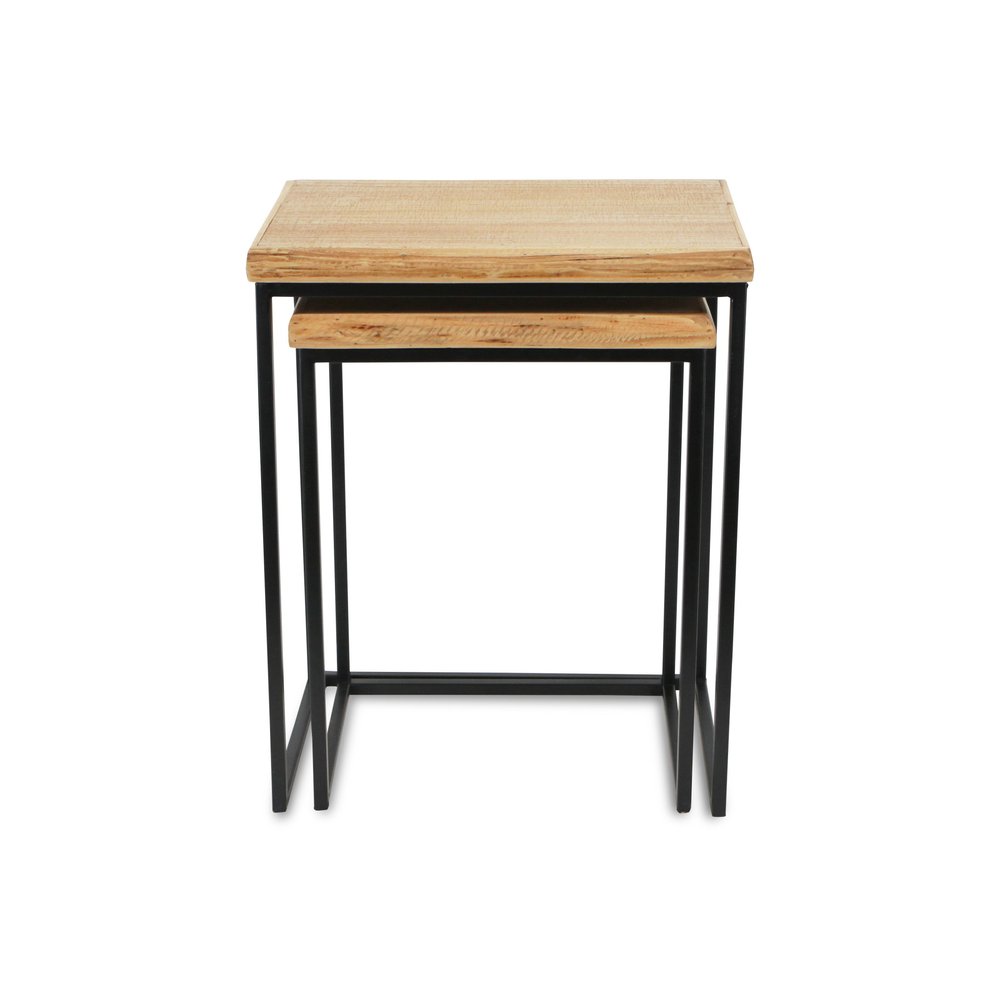 Set of Two 25 Black and Brown Solid Wood Nested Tables