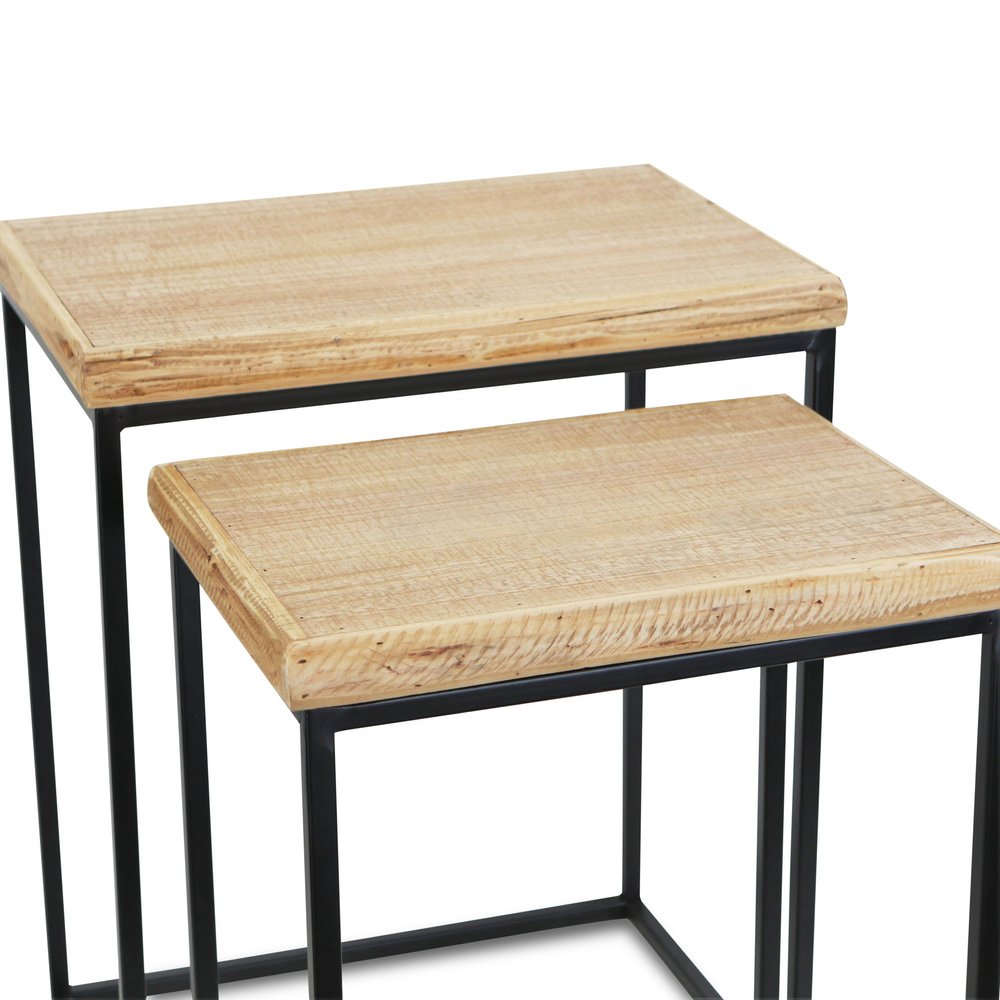 Set of Two 25 Black and Brown Solid Wood Nested Tables