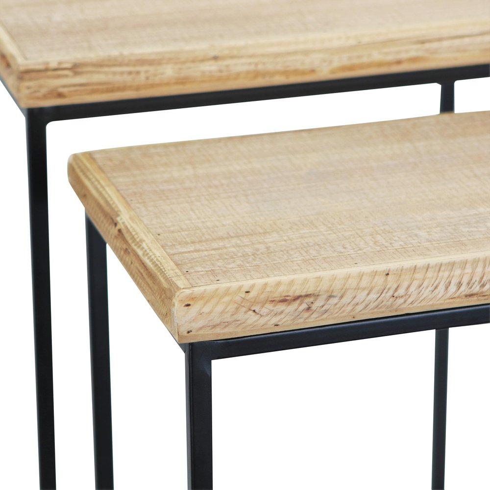 Set of Two 25 Black and Brown Solid Wood Nested Tables