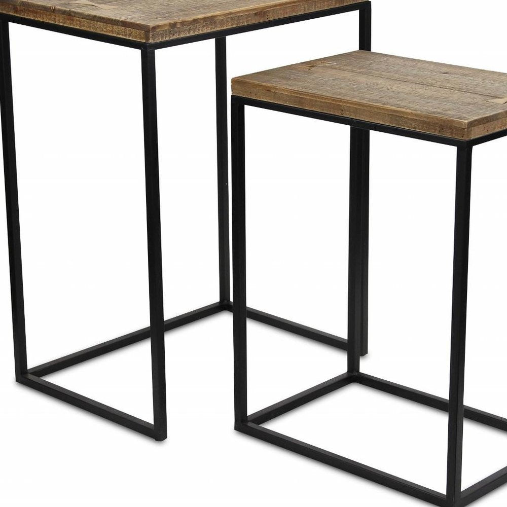 Set of Two 24 Black and Brown Solid Wood Nested Tables