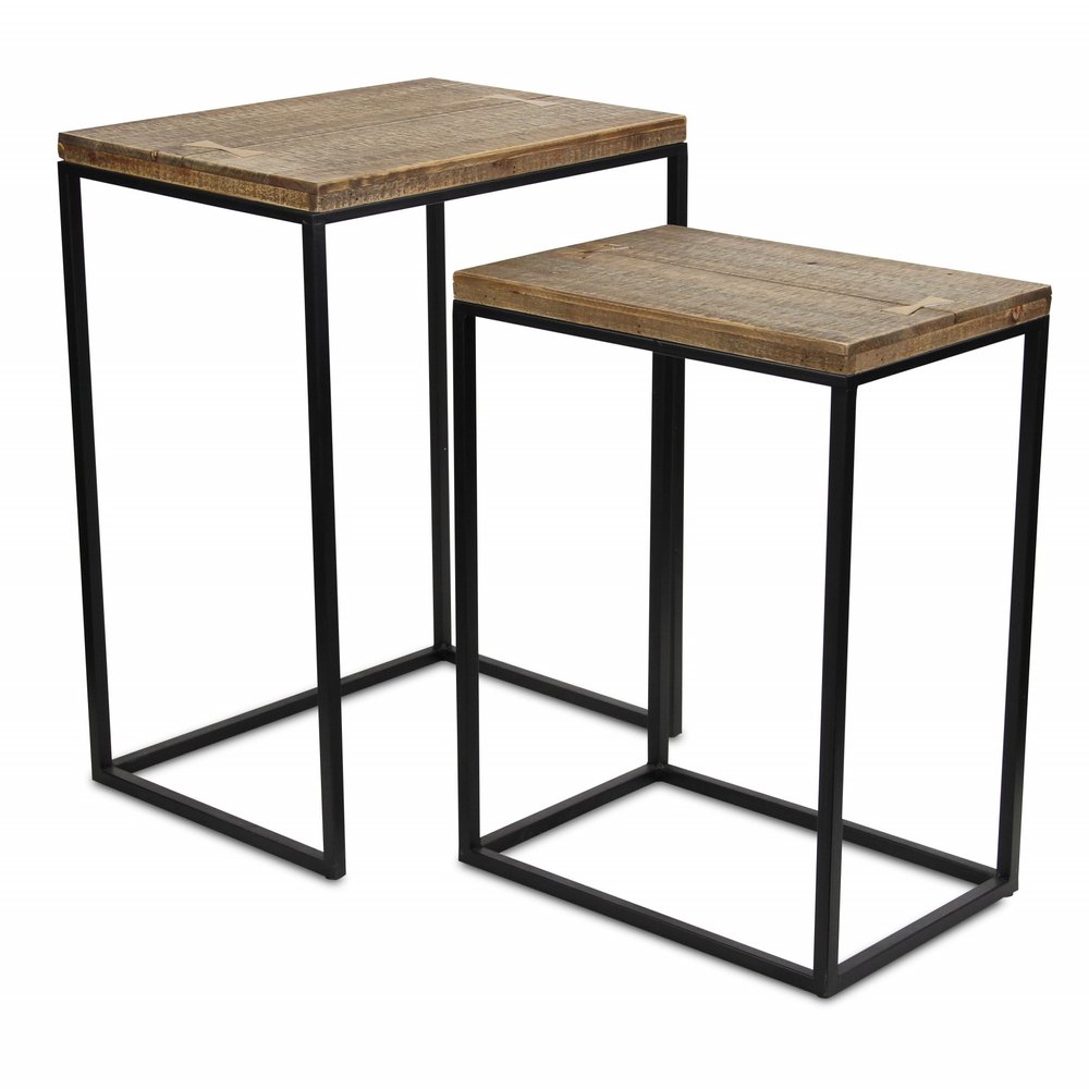 Set of Two 24 Black and Brown Solid Wood Nested Tables