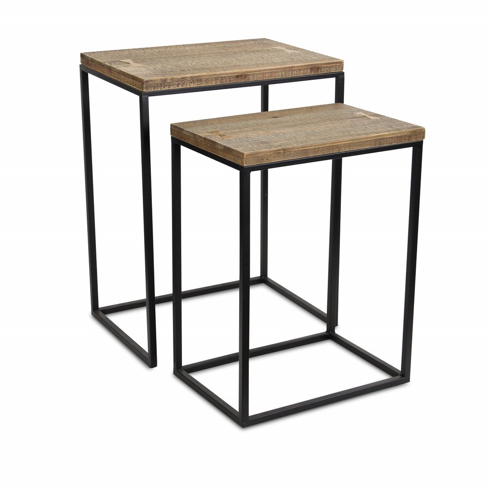 Set of Two 24 Black and Brown Solid Wood Nested Tables