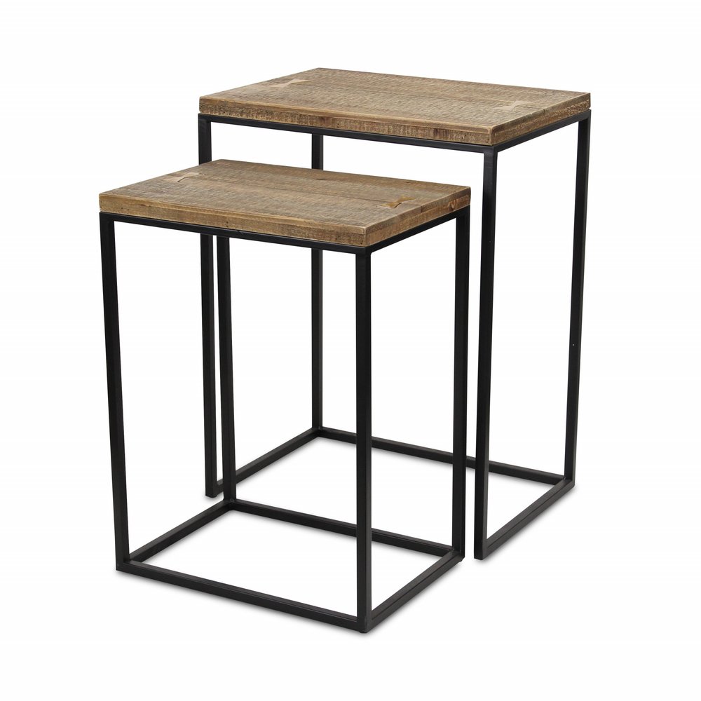 Set of Two 24 Black and Brown Solid Wood Nested Tables