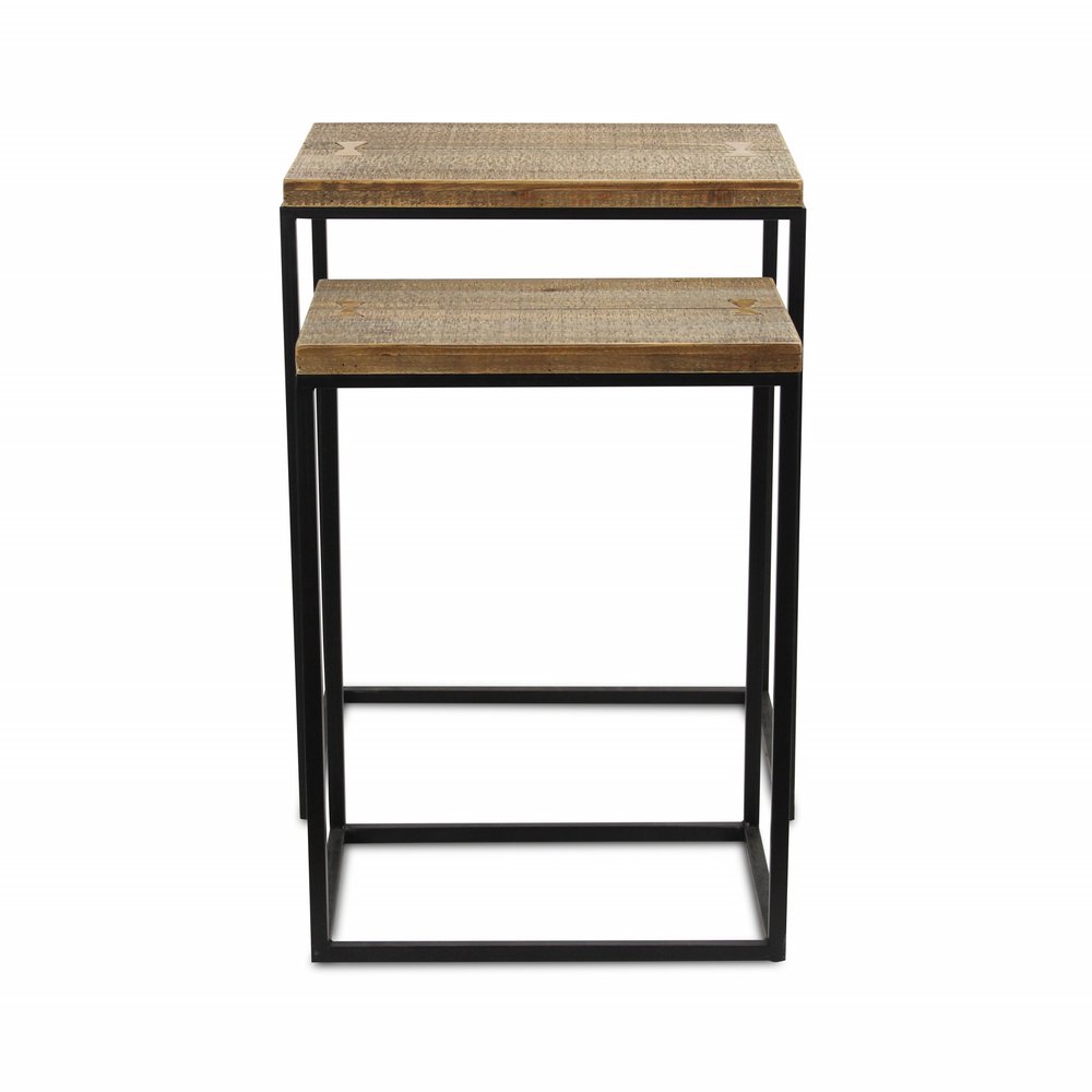 Set of Two 24 Black and Brown Solid Wood Nested Tables