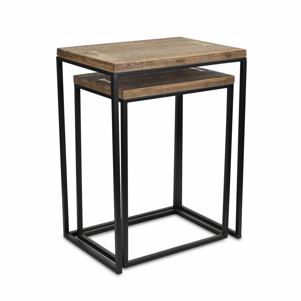 Set of Two 24 Black and Brown Solid Wood Nested Tables