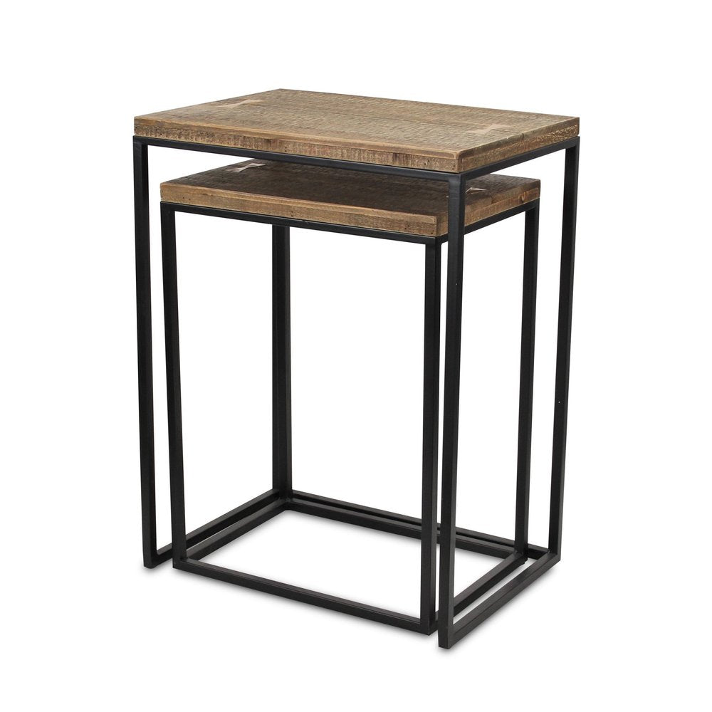 Set of Two 24 Black and Brown Solid Wood Nested Tables