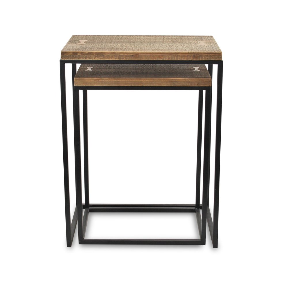 Set of Two 24 Black and Brown Solid Wood Nested Tables