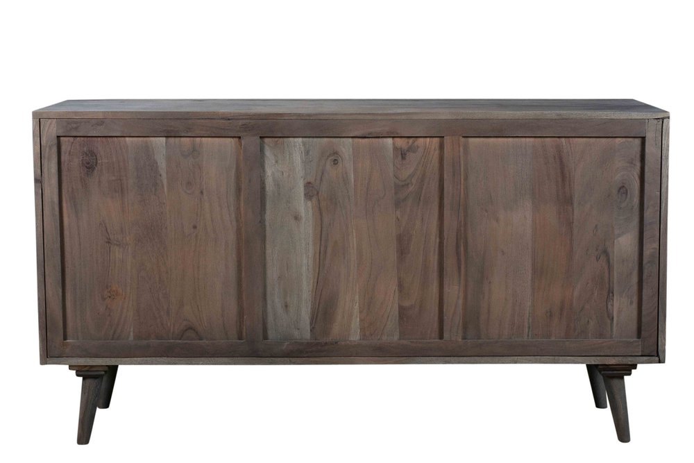 Dark Gray Carved Geometric Distressed Solid Wood Enclosed and Open Storage TV Stand