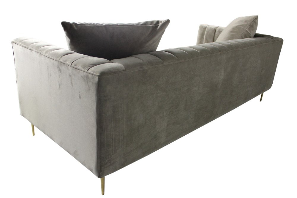 Gray Brown Velvet Sofa and Toss Pillows with Gold Legs - 90-inch