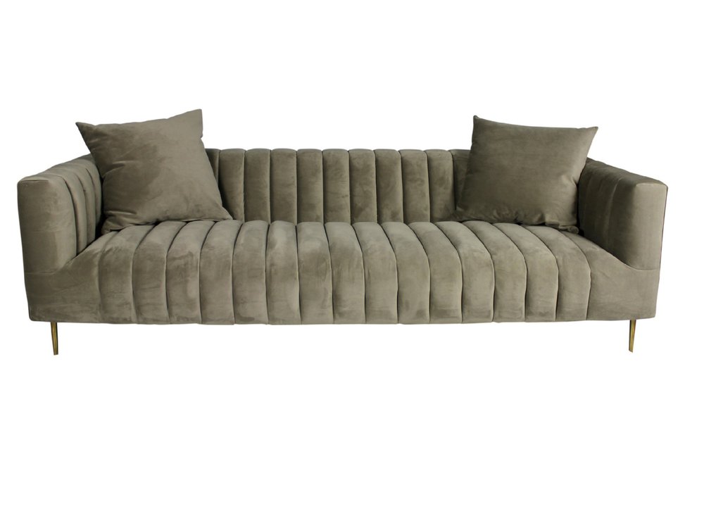 Gray Brown Velvet Sofa and Toss Pillows with Gold Legs - 90-inch