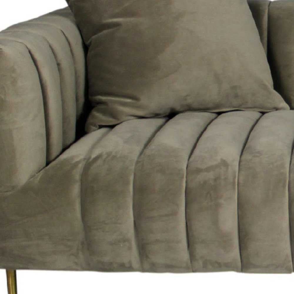 Gray Brown Velvet Sofa and Toss Pillows with Gold Legs - 90-inch